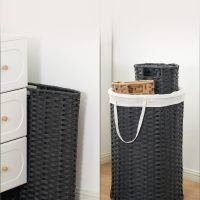 Giỏ Mây Tre Đan Trụ Tròn Màu Đen Lót Vải Trắng
