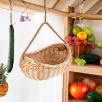 Giỏ Mây Tre Đan Treo Hình Bầu Dục Dây Thừng