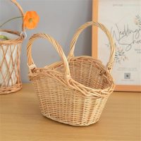 Giỏ Mây Tre Đan Bầu Dục Dáng Mở Có Hai Quai