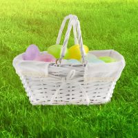 Giỏ Mây Tre Đan Chữ Nhật Màu Trắng Kèm Lót Vải Và Nơ