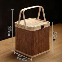 Giỏ Mây Tre Đan Vuông Dạng Vali Cao Màu Nâu