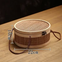 Giỏ Mây Tre Đan Tròn Dạng Hộp Có Nắp Khóa Và Dây Xách