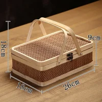 Giỏ Mây Tre Đan Chữ Nhật Dạng Hộp Nan Nâu Có Quai