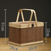 Giỏ Mây Tre Đan Chữ Nhật Dạng Vali Họa Tiết Đan