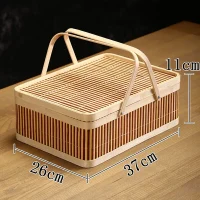 Giỏ Mây Tre Đan Chữ Nhật Dạng Hộp Nan Sọc Có Quai