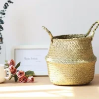 Giỏ Mây Tre Đan Tròn Hai Tông Màu Có Quai