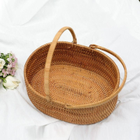 Giỏ Đan Thủ Công Hình Bầu Dục Có Quai Đôi