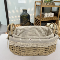 Giỏ Đan Thủ Công Hình Bầu Dục Có Lót Vải và Quai