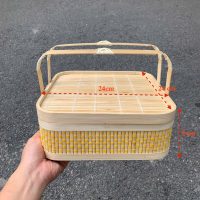 Giỏ Mây Tre Đan Vuông Dạng Hộp Nan Vàng Có Quai