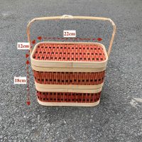 Giỏ Mây Tre Đan Chữ Nhật Dạng Hộp Nan Đỏ Có Quai