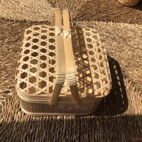 Giỏ Mây Tre Đan Pic-nic Dạng Hộp Mắt Lưới Có Quai