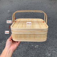 Giỏ Mây Tre Đan Vuông Dạng Hộp Nan Dọc Có Quai