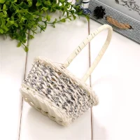Giỏ Mây Tre Đan Tròn Trắng Bạc Lấp Lánh Có Quai