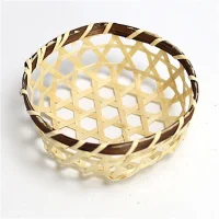 Giỏ Mây Tre Đan Tròn Mắt Lưới Viền Nâu