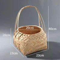 Giỏ Mây Tre Đan Tròn Miệng Loe Xương Cá Có Quai