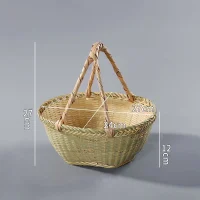 Giỏ Mây Tre Đan Tròn Xanh Lá Hai Quai
