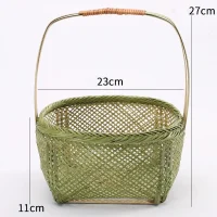 Giỏ Mây Tre Đan Bầu Dục Xanh Lá Có Quai Bọc