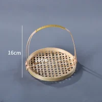 Giỏ Mây Tre Đan Tròn Dẹt Mắt Lưới Có Quai