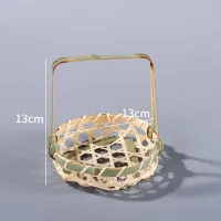 Giỏ Mây Tre Đan Tròn Nhỏ Màu Xanh Có Quai