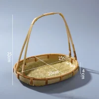 Giỏ Mây Tre Đan Bầu Dục Dẹt Có Quai Cao