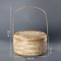 Giỏ Mây Tre Đan Tròn Có Nắp Và Quai Xách