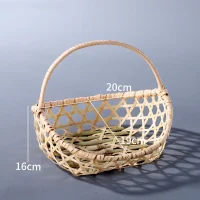 Giỏ Mây Tre Đan Tròn Mắt Lưới Có Quai
