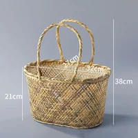 Giỏ Mây Tre Đan Bầu Dục Hai Màu Có Quai Đôi