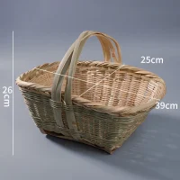 Giỏ Mây Tre Đan Chữ Nhật Hai Tông Màu Có Quai