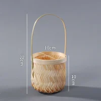 Giỏ Mây Tre Đan Tròn Nhỏ Họa Tiết Xương Cá