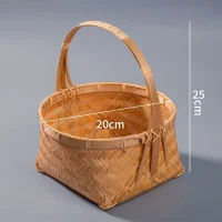 Giỏ Mây Tre Đan Tròn Miệng Loe Có Quai Xách Cao
