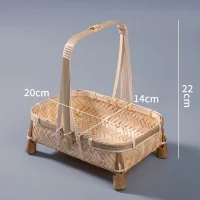 Giỏ Mây Tre Đan Chữ Nhật Có Chân Đế Và Quai