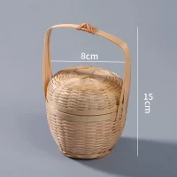 Giỏ Mây Tre Đan Tròn Thân Bầu Có Nắp Và Quai