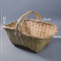 Giỏ Mây Tre Đan Chữ Nhật Lớn Miệng Loe Có Quai