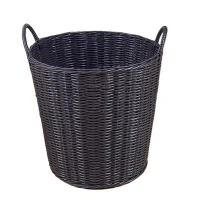 Giỏ Mây Tre Đan Tròn Miệng Loe Màu Đen Có Quai