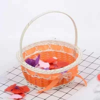 Giỏ Mây Tre Đan Tròn Cam Trắng Trang Trí Có Quai