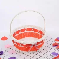 Giỏ Mây Tre Đan Tròn Cam Trắng Viền Đan Có Quai