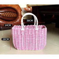 Giỏ Mây Tre Đan Chữ Nhật Bo Góc Màu Hồng Có Quai