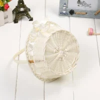 Giỏ Mây Tre Đan Tròn Trắng Ngà Trang Trí Hoa