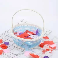 Giỏ Mây Tre Đan Tròn Xanh Dương Trắng Có Quai