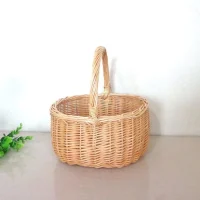 Giỏ Mây Tre Đan Bầu Dục Màu Tự Nhiên Có Quai