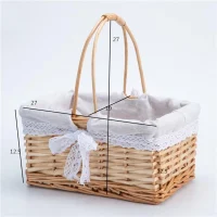 Giỏ Mây Tre Đan Chữ Nhật Lót Vải Trắng Ren Nơ