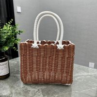 Giỏ Mây Tre Đan Chữ Nhật Đứng Màu Nâu Có Quai Trắng