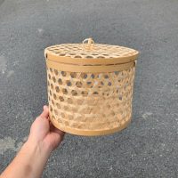Giỏ Mây Tre Đan Tròn Mắt Lưới Có Nắp