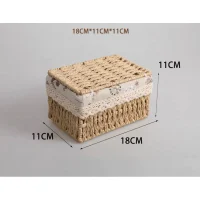 Giỏ Mây Tre Đan Chữ Nhật Có Nắp Và Lót Vải Hoa