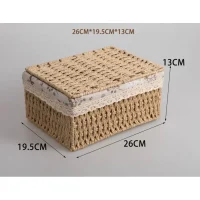 Giỏ Mây Tre Đan Chữ Nhật Lớn Có Nắp Và Lót Vải Hoa