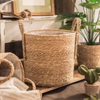 Giỏ Mây Tre Đan Tròn Có Lót Vải Và Quai Dày