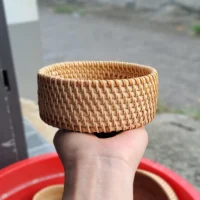 Giỏ mây tre đan tròn thấp đan chéo dày tay