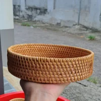 Giỏ mây tre đan tròn thấp đan chéo bản lớn