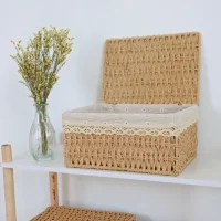 Giỏ Mây Tre Đan Chữ Nhật Có Nắp và Lót Vải