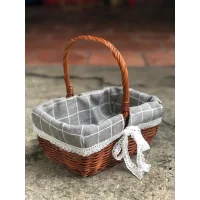 Giỏ Mây Tre Đan Chữ Nhật Lót Vải Kẻ Caro Xám Có Quai